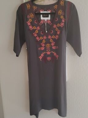 Biya by Johnny Was embroidered V-Neck Silk Tunic Dress NWT
